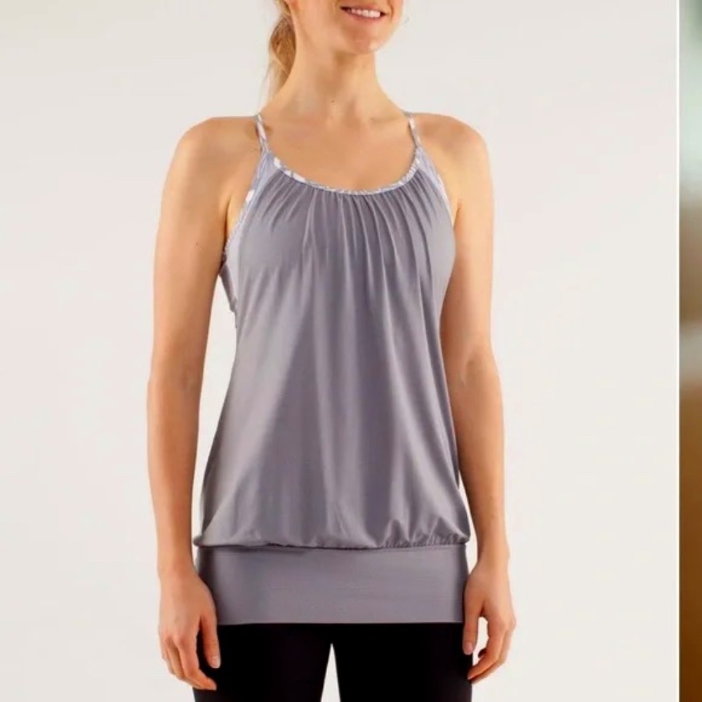 Lululemon No Limits Tank sports bra/ gray Wee Stripe Beachy Floral White Fossil